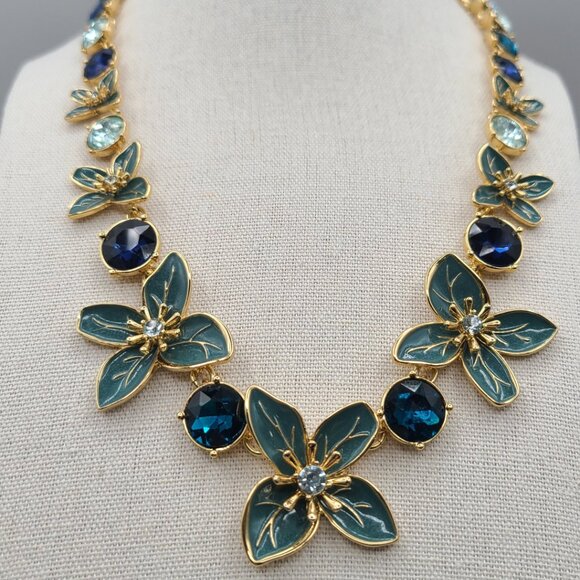 Talbots Necklace Aqua Floral Statement - Picture 2 of 9